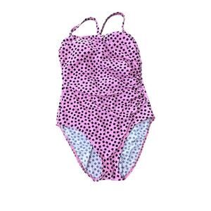 Vintage Body I.D. Women's Pink Black Build In Bra One Piece Swimsuit Size 14